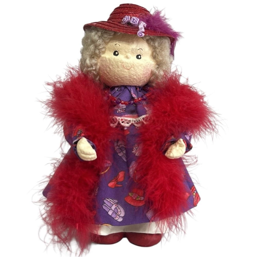 Vtg Red Hat Society Paper Mache Doll Handmade Collector’s Toy
